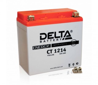 Аккумулятор 12В14Ач DELTA CT1214 (YTX14-BS) (кислотный, герметичный) (прямая полярн) (150*86*148мм) (Yamaha500,1000)